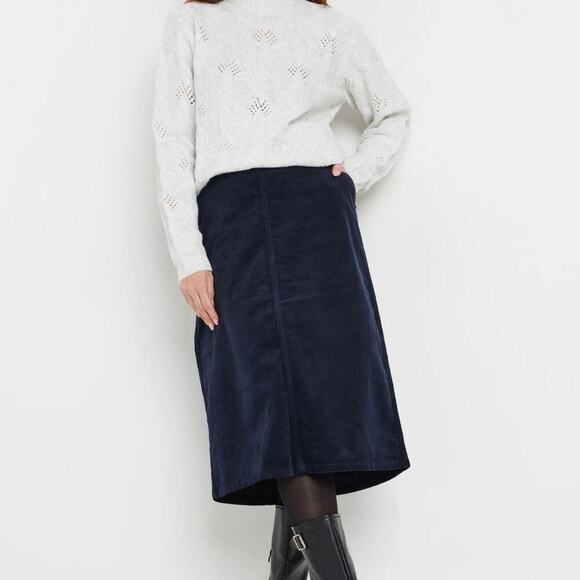 Blue A-Line Midi Skirt with Slit for Work - Picture 2 of 7